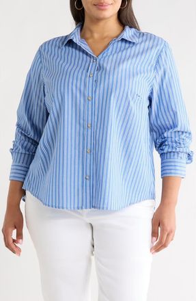 Beach Lunch Lounge Bentley Stripe Cotton Button-Up Shirt in Delphinium at Nordstrom, Size 2X