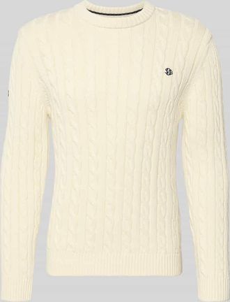 Superdry Slim Fit Pullover in Strick-Optik in Ecru, Gr&ouml;&szlig;e XXXL