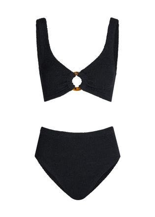 Hunza G Nadine Cut-out Seersucker Bikini - Black - One Size