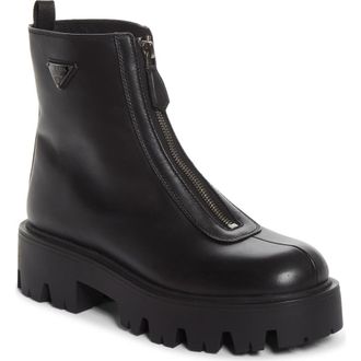 Prada Lug Sole Zip Bootie in Nero at Nordstrom, Size 36.5