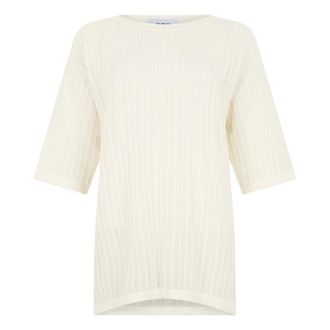Alpha Studio Round-neck Knitwear, female, White, Size: M Mesh T-Shirt