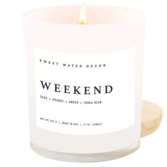 Sweet Water Decor 11oz White Jar Candle - Woods & Earthy Scents in Weekend at Nordstrom