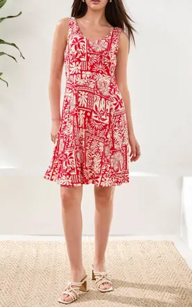 Tribal Sleeveless V Neck Dress In Sangria