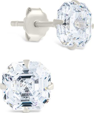 Sterling Forever Asscher-Cut Cubic Zirconia Stud Earrings in Silver at Nordstrom