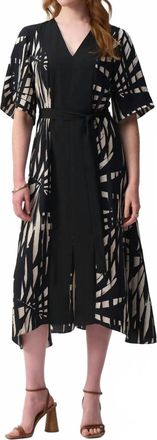 Joseph Ribkoff Tropical Print Midi A-Line Dress In Black/multi