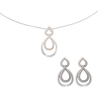 Orphelia Amber Dames 925 Sterling Zilveren Set: Ketting-Hanger + Oorbellen - Zilver SET-7092