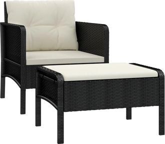 vidaXL Set De Muebles De Jard&iacute;n 2 Pzas Y Cojines Rat&aacute;n Sint&eacute;tico Negro Vidaxl