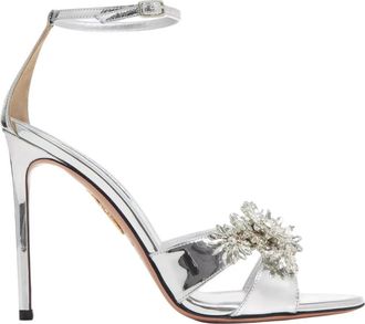 Aquazzura Crystal Margarita Zilveren Hoge Hak Sandalen - Dames - Sandalen met hakken - Grijs - 38 EU - Leer - Schoenen