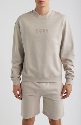 BOSS Cotton French Terry Crewneck Sweatshirt in Open Grey at Nordstrom, Size Xx-Large