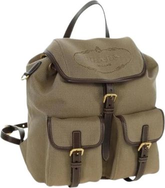 Prada Pre-owned Vintage Canvas Rugzak - Dames - Vintage Rugzakken - Beige - ONE Size - Vintage