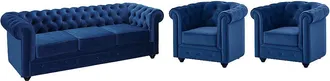 Vente-Unique Divano 3 Posti E 2 Poltrone Chesterfield In Velluto Blu Notte
