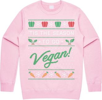 Sanfran Clothing Tis The Season to Go Vegan Top Christmas Xmas Vegetarian Health Fitness Jumper Sweater Medium/Light Pink