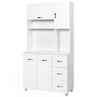HOMCOM Freestanding Kitchen Cupboard - Open Compartments for Microwave - White | TJ Hughes