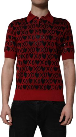 Dolce & Gabbana Mens Silk Hearts & Xs Jacquard Polo Red Polyurethane Nylon
