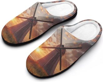 Generic Dutch Windmill Sunset Mens Slippers Comfortable And Non-slip Cotton Slipper Shoe for House