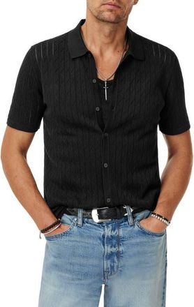 John Varvatos Moore Short Sleeve Organic Cotton Sweater in Black at Nordstrom, Size Large