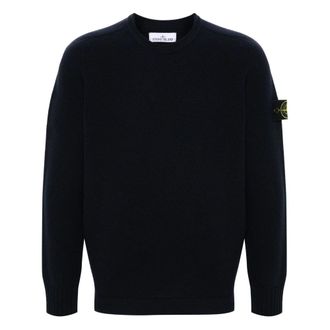 Stone Island Round-neck Knitwear, male, Blue, L, Stylish Maglia Jumper