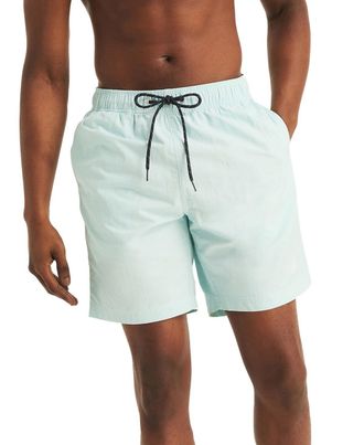 Nautica Swim Trunks Mens Reel Aqua Quick Dry Drawstring Waist Beach FTS752