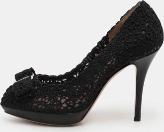 Ferragamo Black Lace Vara Bow Pumps