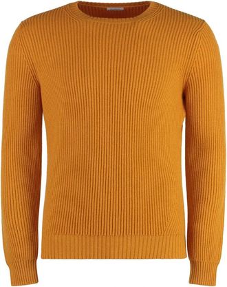Malo Geribbelde kasjmier trui - Heren - Cashmere truien - Oranje - M - Kasjmier - Truien & Vesten