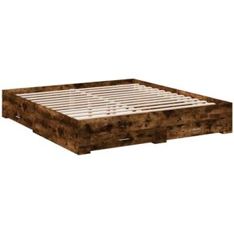 vidaXL Cama Con Cajones Madera De Ingenier&iacute;a Roble Ahumado 200x200 Cm Vidaxl
