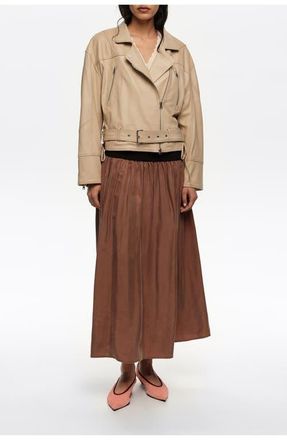 Bimba & Lola Cupro Flared Skirt in Washed Brown at Nordstrom, Size Medium Eu