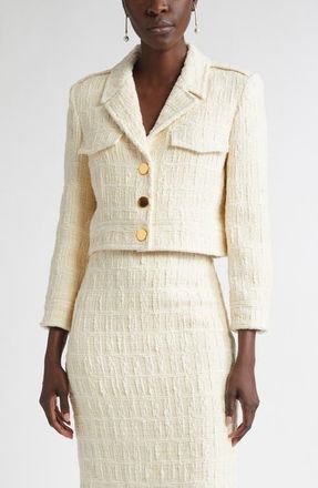 St. John Avery Tweed Crop Jacket in Ecru at Nordstrom, Size 16