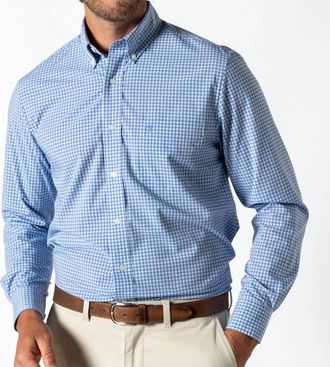 Duck Head Performance Poplin Walton Gingham Sport Shirt In Lake Blue