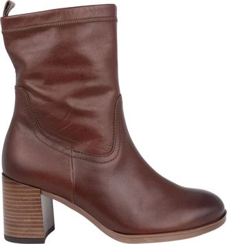 Gabor Elegante Leren Enkellaars - Bruin - Dames - Laarzen met Hak - Bruin - 40 1/2 EU - Leer - Schoenen