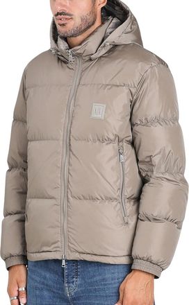 A|X Armani Exchange Taupe Quilted Removable Hood Polyamide Down Jacket