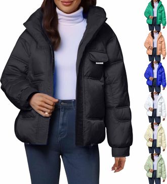Generic Quilted Jacket For Women UK Hooded Puffer Coat Quilted Padded Parka Coat Hoodie Top Plain Short Coat Puffer Down Overcoat Ladies Hiking Parka Jackets 