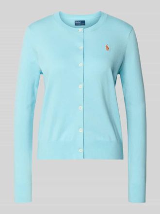 Polo Ralph Lauren Strickjacke mit Logo-Stitching in Bleu, Gr&ouml;&szlig;e XL