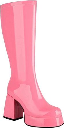 Generic Womens Plus Size Patent Leather Knee Boots Glossy Square Toe Thick Heel Platform Side Zipper Long Booties