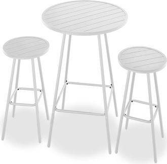 Best Choice Products 3-Piece Steel Patio Bar Height Round Bistro Set w/ Backless Stools, Slatted Design