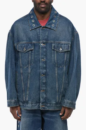 Off-white Dark Wash Denim Jacket With Decorative Eyelets Off-White