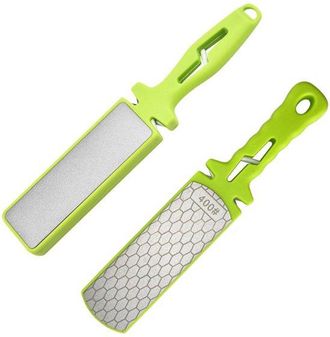 OEM Juego 2 Afiladores 5 1: Varilla Afilado Diamante, Discos Afilado Grano 400 1000, Afilador Cuchillos Antideslizante, Color Verde Plateado