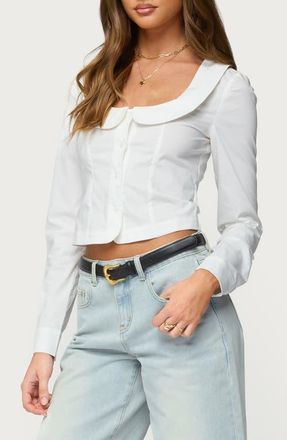 Edikted Scoop Neck Button-Up Shirt in White at Nordstrom, Size X-Small