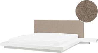 Beliani Letto Matrimoniale Con Comodini A Led Testata Boucl&eacute; Bianco In Frassino Bianco 180 X 200 Cm Zen
