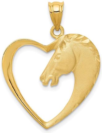 Diamond2Deal 14k Yellow Gold Horse In Heart Pendant