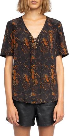 Zadig&Voltaire Terzo Python Print Silk Button-Up Shirt in Black at Nordstrom, Size X-Small