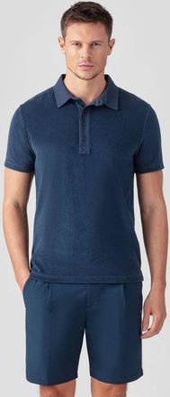 Ron Dorff Cotton Terry Polo With Piqu&eacute; Collar In Deep Blue