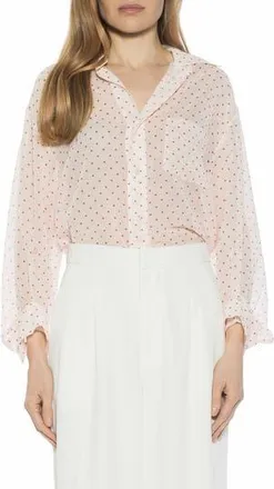 Alexia Admor Atticus Sheer Button Up Shirt in Red Polka at Nordstrom Rack, Size X-Small