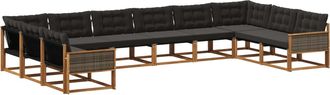 vidaXL Conjunto De Sof&aacute;s De Exterior 10 Uds. Natural Y Negro Vidaxl