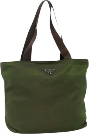 Prada Pre-owned Tote Bags, female, Green, Size: ONE SIZE Pre-owned Vintage Nylon Tote Bag