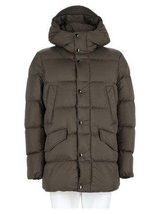 Woolrich Green Padded Quilted High-Collar Wool-Blend Bomber Jacket
