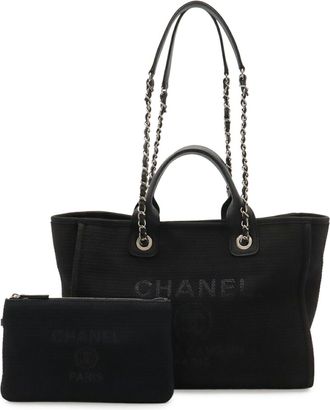 Chanel Black Yellow Canvas Pouch Shoulder Bag Tote Bag (Pre-Owned)