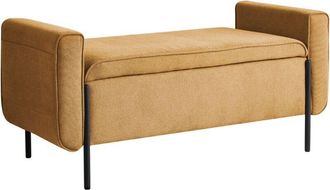 Beliani Storage Bench Mustard Fabric Upholstery Water-Repellent Metal Legs Lift Up Top LEWES