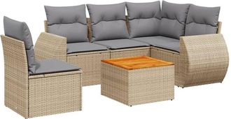 vidaXL Juego De Sof&aacute;s Jard&iacute;n Con Cojines 6 Pzas Rat&aacute;n Sint&eacute;tico Beige Vidaxl