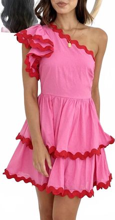 Entro Fiesta One Shoulder Mini Dress In Pink
