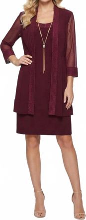 R & M Richards Womens Two Piece Short Evening Jacket Dress In Merlot